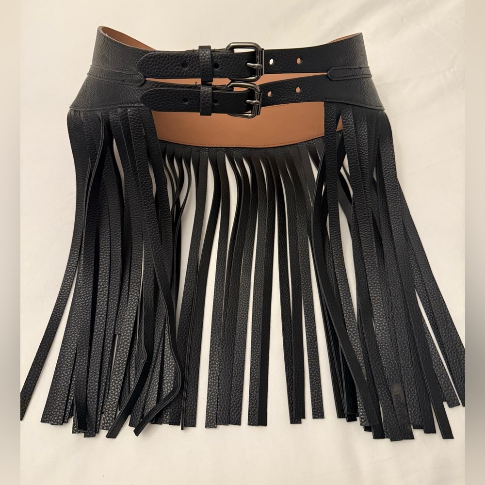 BCBGMaxAzria Black Leather Fringe Belt - Size S